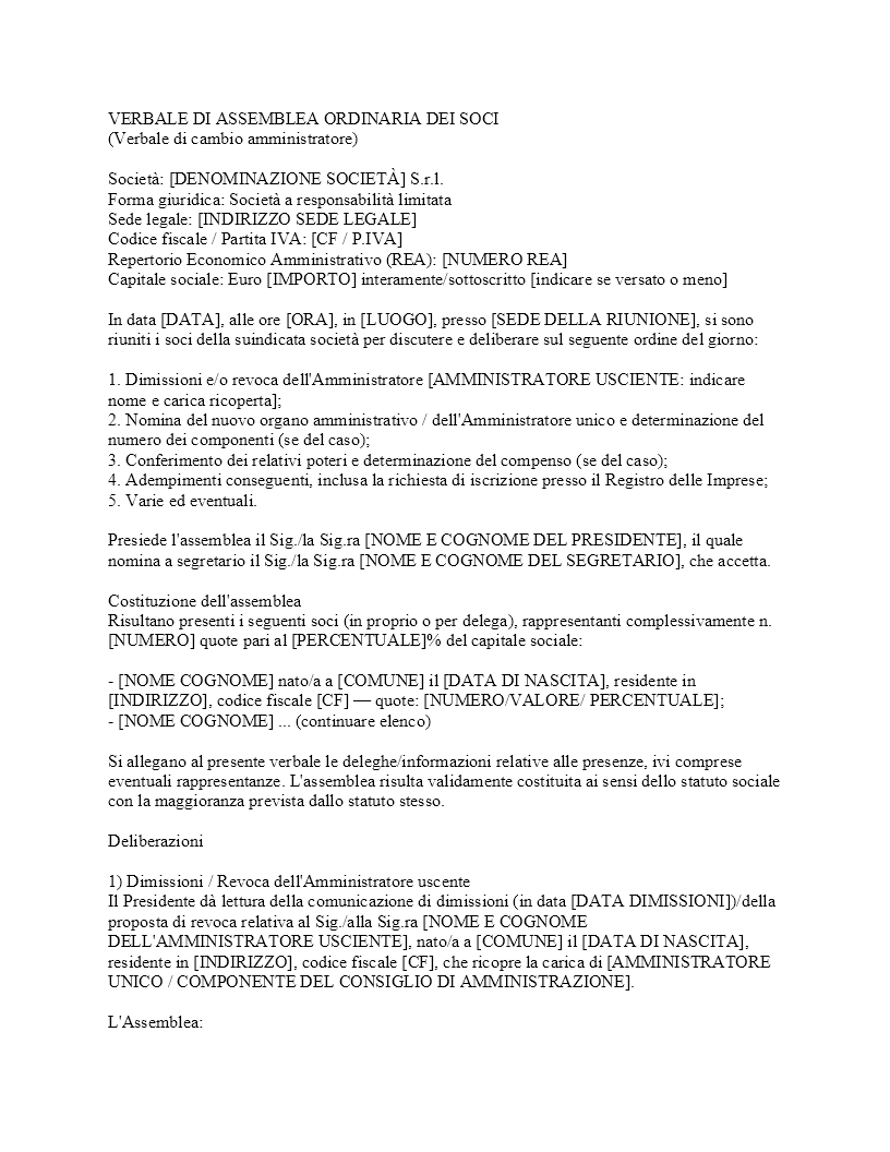 Verbale cambio amministratore SRL
