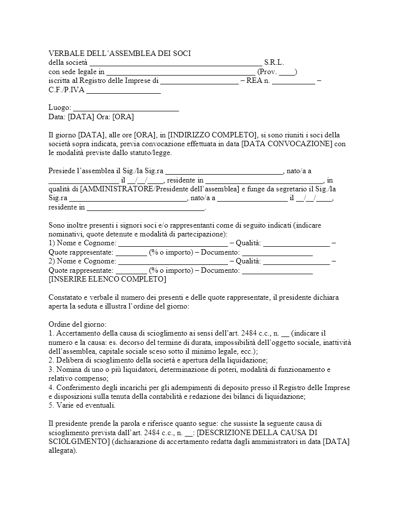 Verbale messa in liquidazione SRL senza notaio​