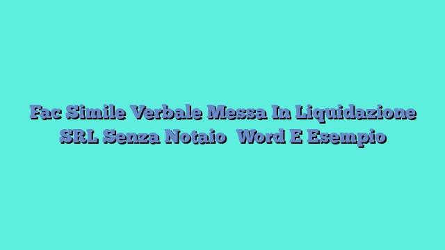 Fac Simile Verbale Messa In Liquidazione SRL Senza Notaio Word E Esempio