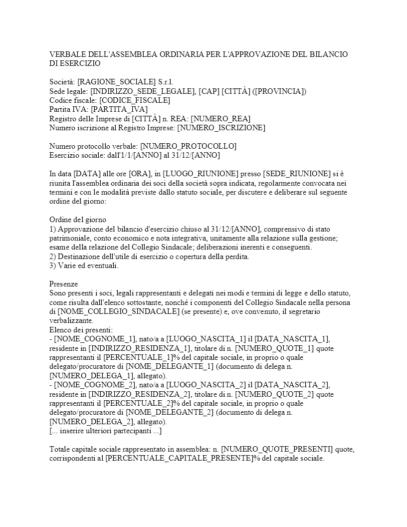 Verbale approvazione bilancio SRL​