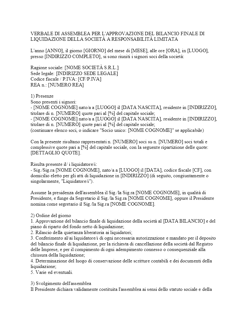 Verbale approvazione bilancio finale di liquidazione SRL Verbale approvazione bilancio finale di liquidazione SRL