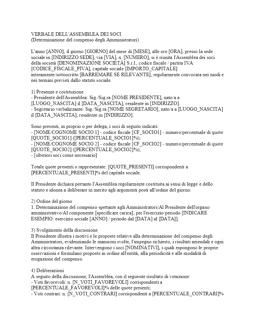 Verbale compenso amministratore SRL