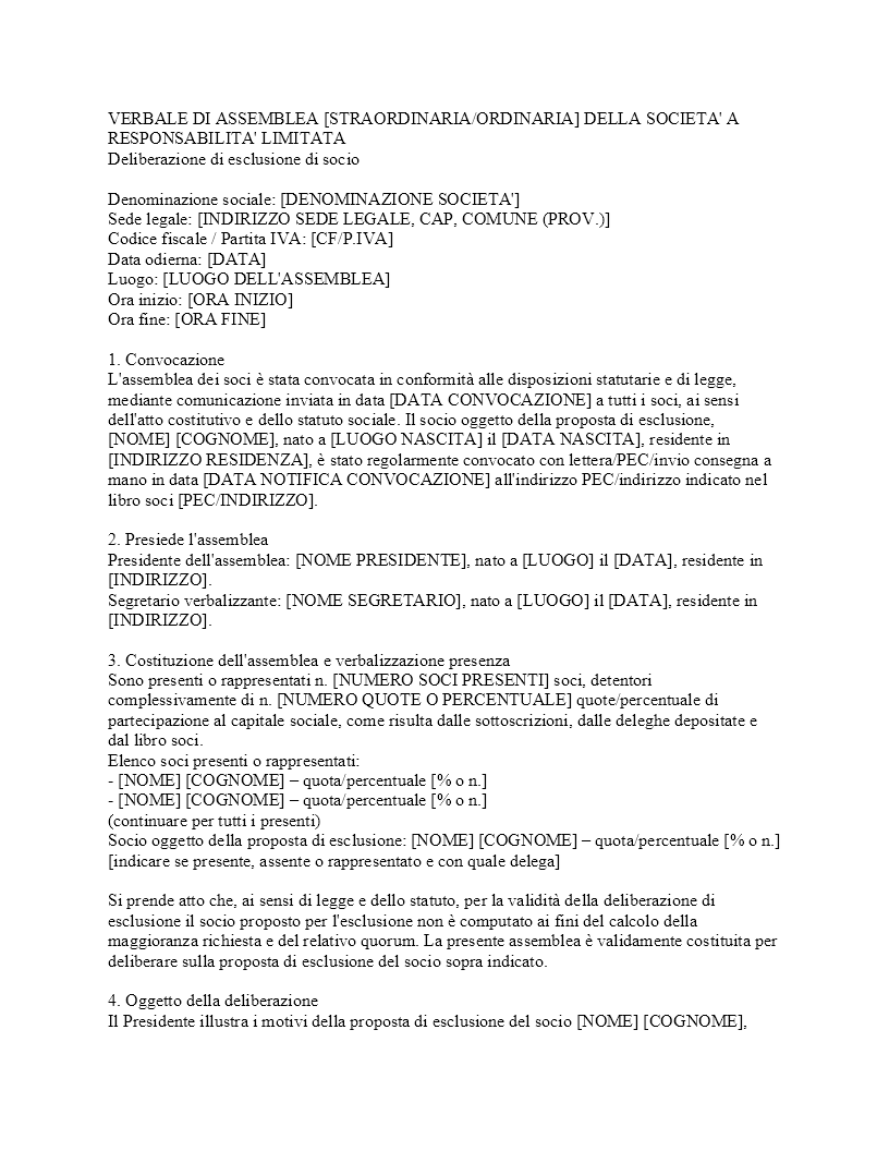 Verbale esclusione socio SRL