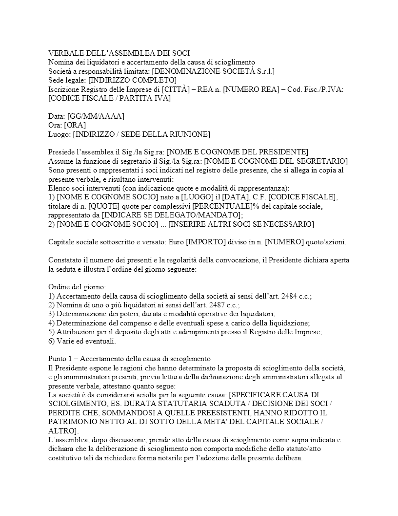 Verbale nomina liquidatore SRL senza notaio​