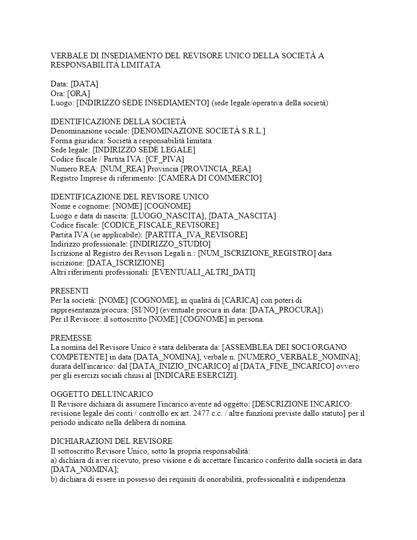Verbale insediamento revisore unico SRL​