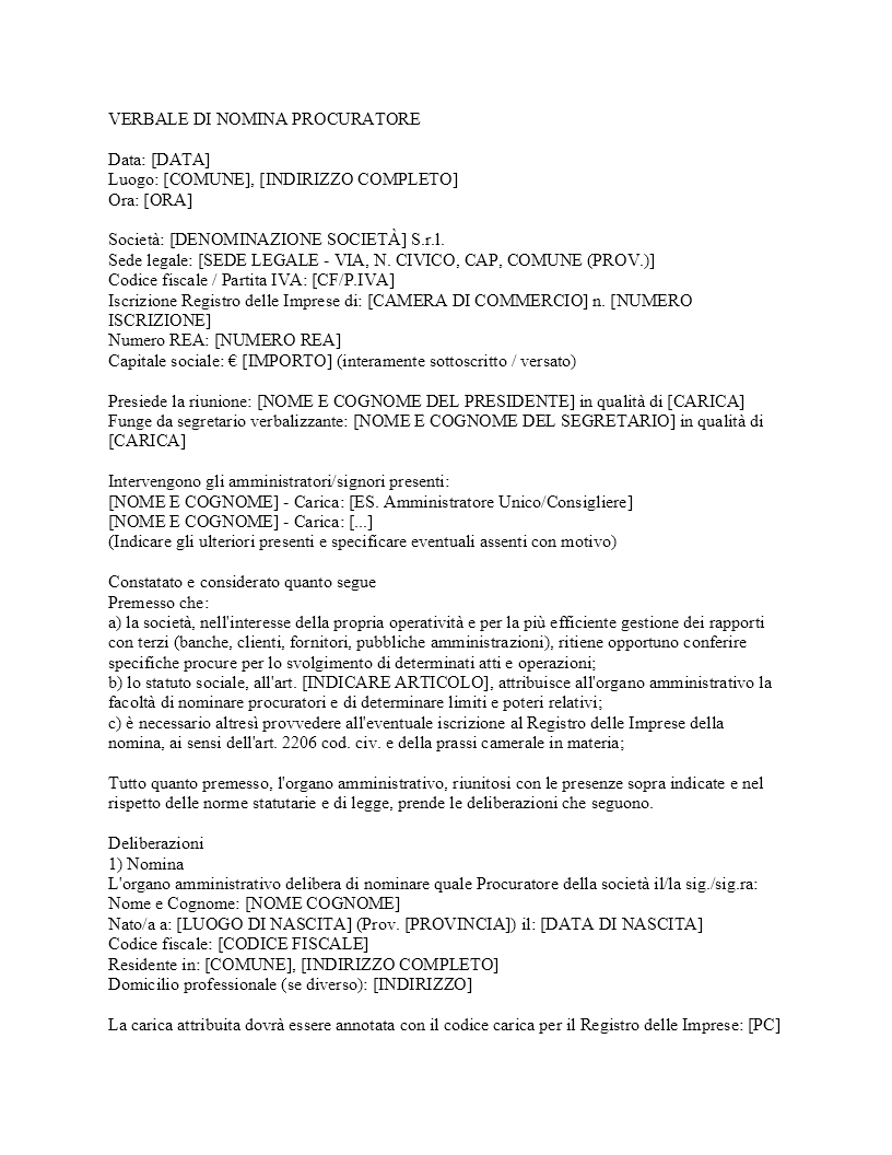 Verbale nomina procuratore SRL​