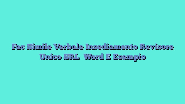Fac Simile Verbale Insediamento Revisore Unico SRL​ Word E Esempio