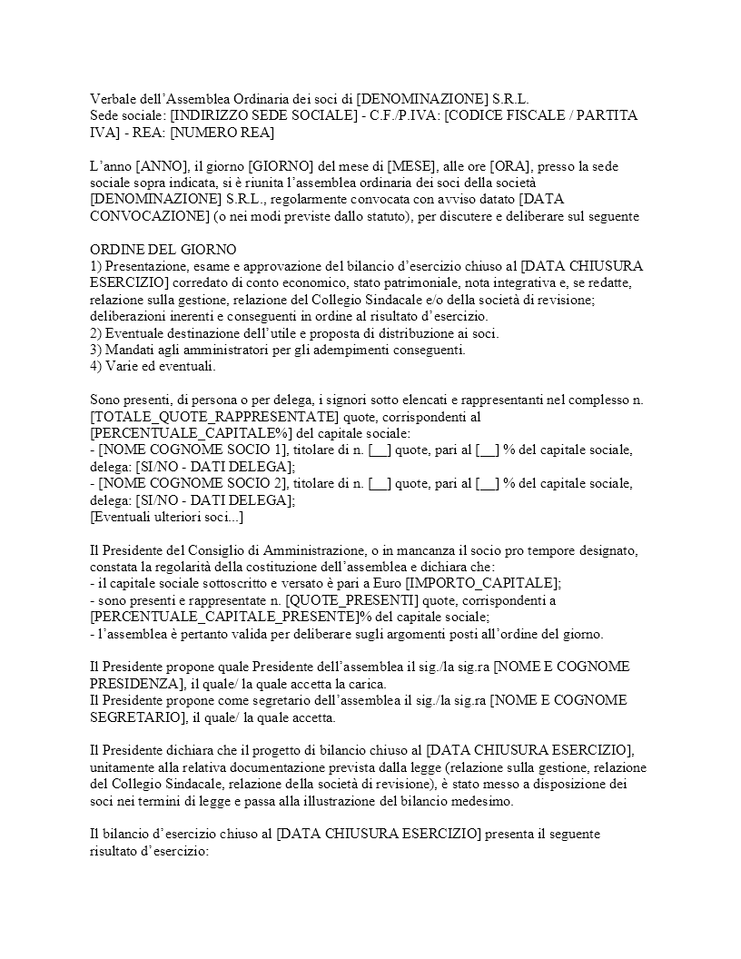 Verbale approvazione bilancio SRL in trasparenza Verbale approvazione bilancio SRL in trasparenza