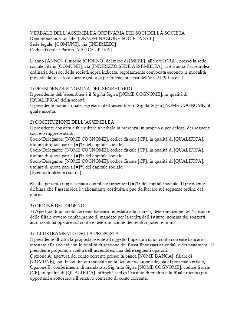 Verbale assemblea SRL apertura conto corrente​