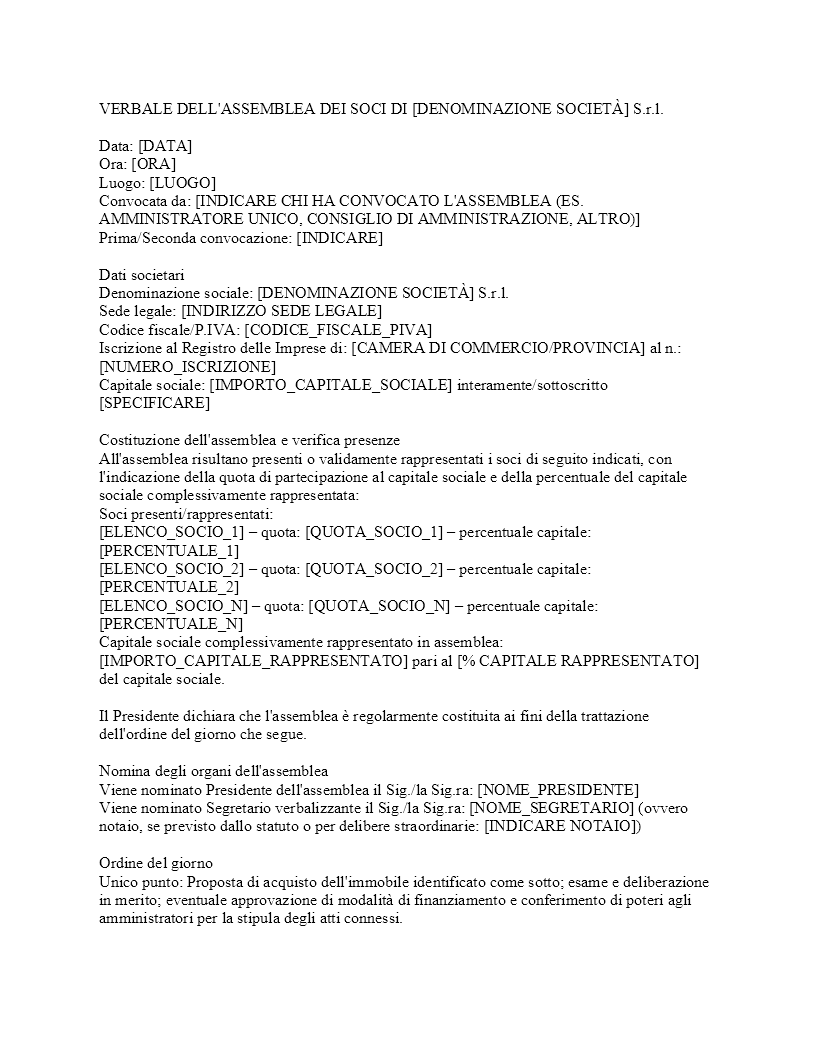 Verbale assemblea SRL per acquisto immobile​