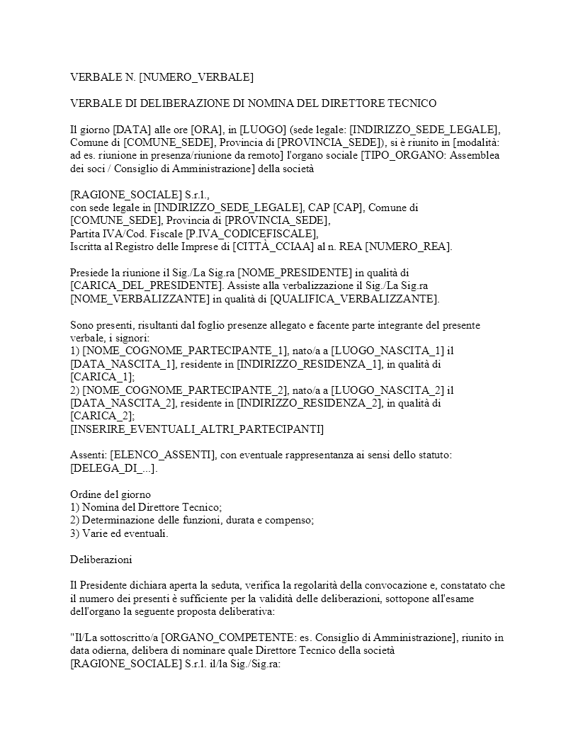Verbale nomina direttore tecnico SRL​