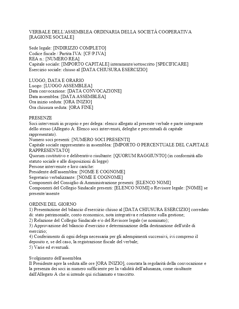Verbale approvazione bilancio cooperativa​