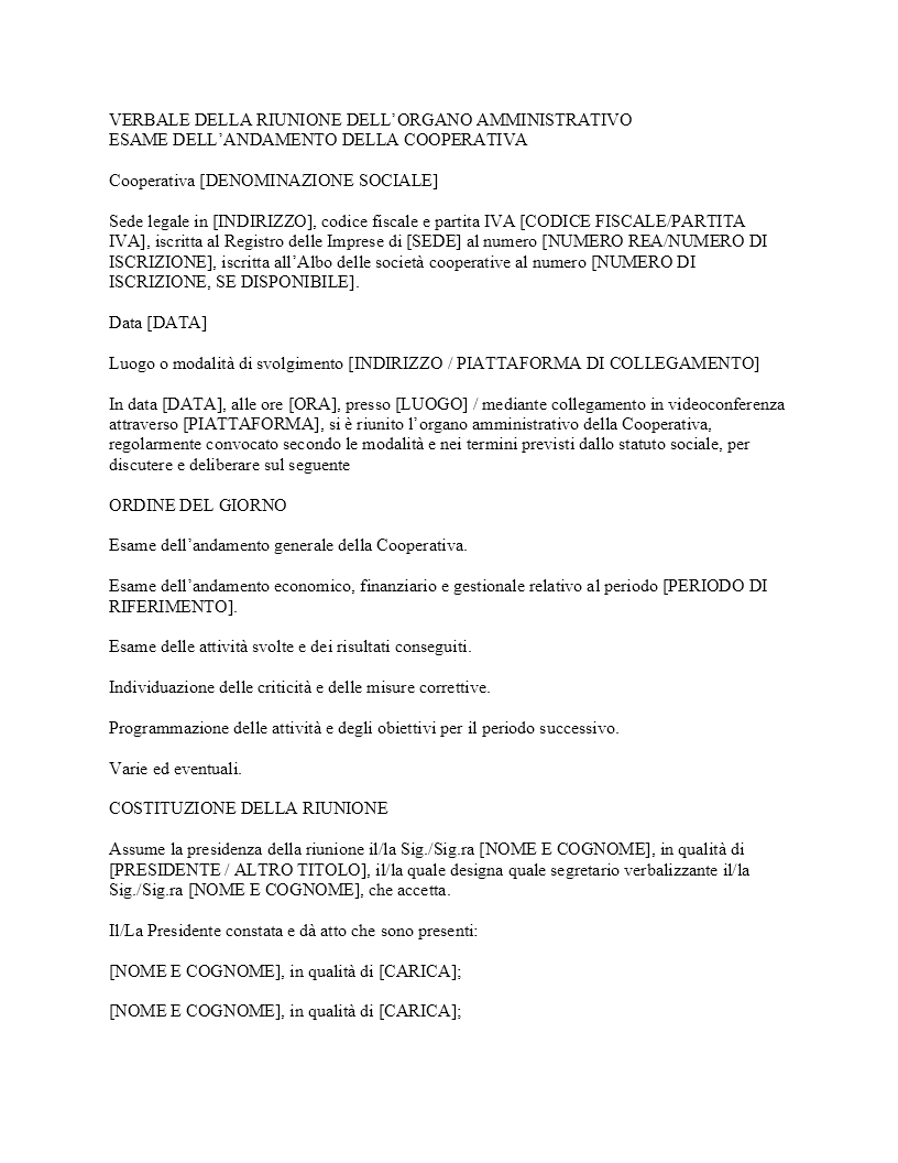 Verbale direttivo andamento cooperativa​