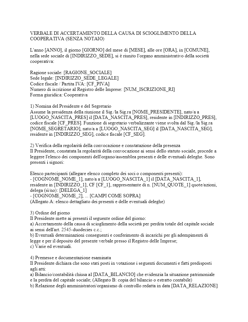 Verbale scioglimento cooperativa senza notaio​