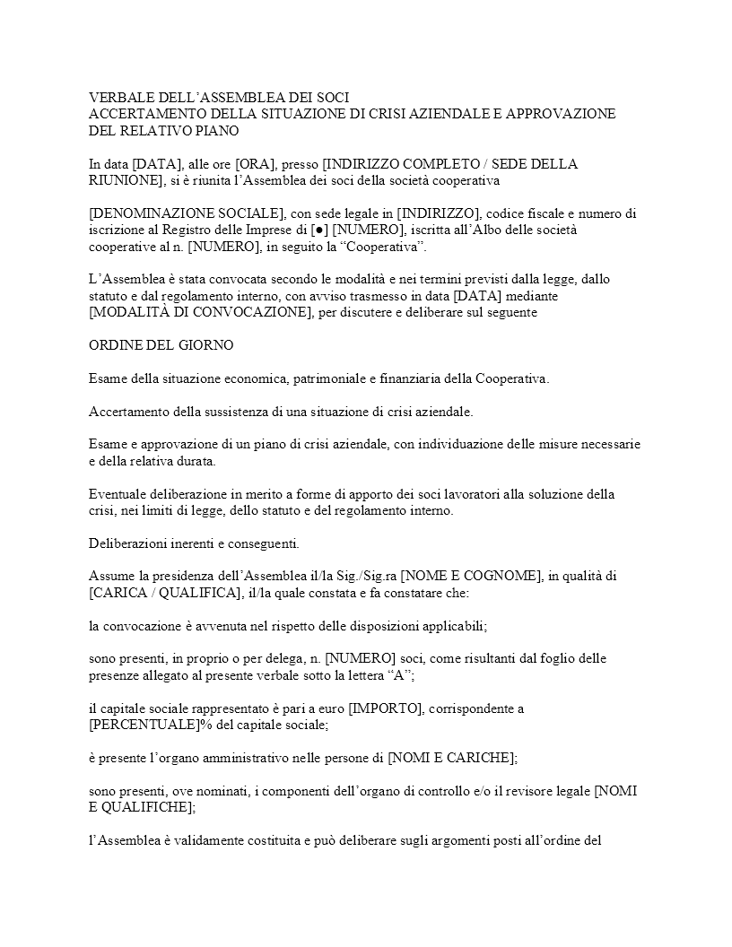 Verbale stato di crisi cooperativa Verbale stato di crisi cooperativa