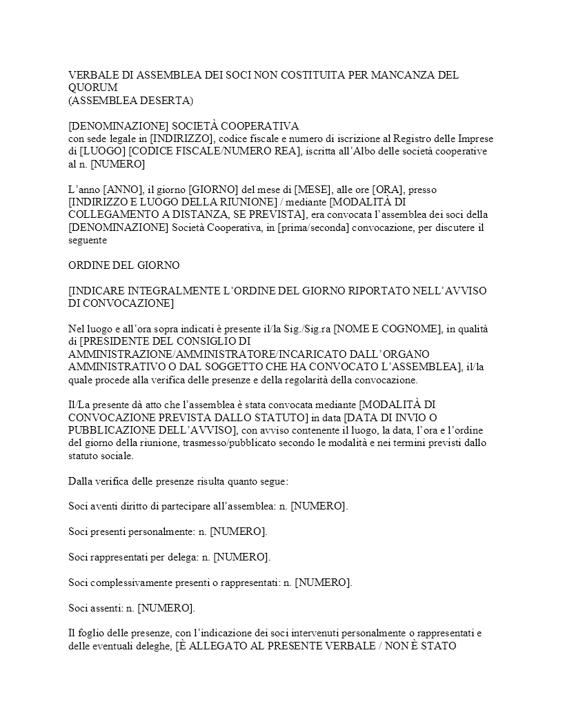 Verbale assemblea deserta cooperativa​
