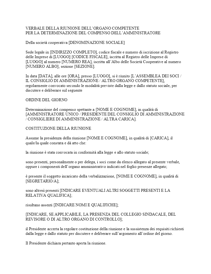 Verbale compenso amministratore cooperativa​