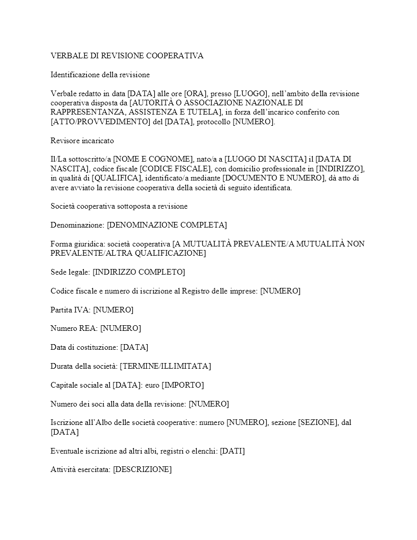 Verbale revisione di una cooperativa​